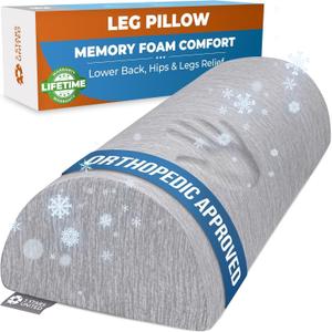 5 STARS UNITED Knee Pillow for Back Sleeping  Cooling Cover - Memory Foam Cushion for Sciatica Pain Relief  Under Leg Support for Sleeping on Back  Half Moon Bolster for Bed, Arctic Gray (Standard)