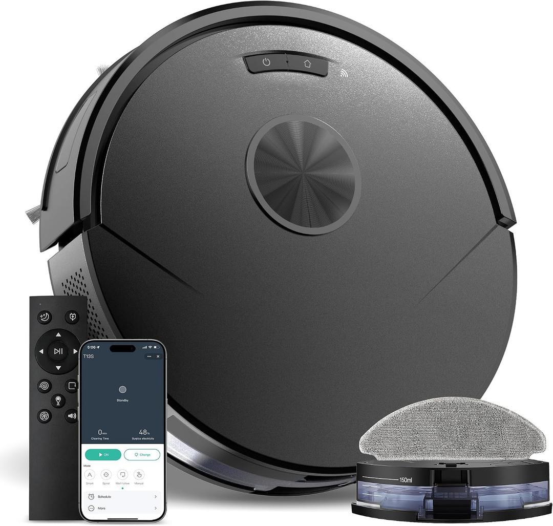 Robot Vacuum and Mop Combo, 8000Pa Strong Suction 2 in 1 Vacuum Robot with Mopping, with Schedule, Wi-Fi/App/Remote, Self-Charging, Slim, Ideal for Hard Floor, Pet Hair, Low-Pile Carpet