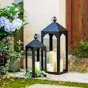 Large Outdoor Lanterns for Porch: 23" & 17" Set of 2 Floor Lantern Decorative Indoor Candle Holder for Fireplace Front Porch Patio Modern Home Decor