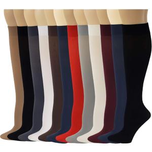 Differenttouch Ladies 12 Pairs Multi Color Pack Opaque Trouser Knee High Socks 9-11