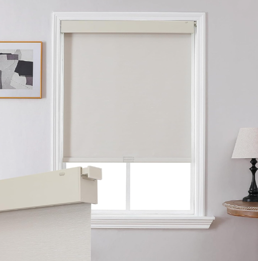 Joydeco No Drill Blackout Shades, Free-Stop Cordless Roller Shades, UV Protection, Thermal Insulated Blinds for Indoor Windows, Easy Install Window Blinds for Home and Office (Beige, 22" W X 75" H)