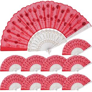 QIRMIZI 30 PACK Fabric Folding Handheld Fans, Perfect for Weddings, Parties, and Dancing,Red