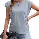 Blooming Jelly Womens Summer Tops Crewneck Casual T Shirts Loose Cap Sleeve Shirts Asymmetric Trendy Clothes 2025 (L)