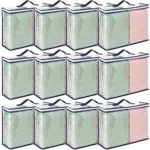 12 Pack Clear Storage Bags,with Zipper 12L Plastic Blankets Storage Bags Waterproof Dustproof Foldable Under Bed Sheet Moving box Closet Organizers for Beddin,Clothing,Duvet,Comforter 15.7x11.8x4Inch