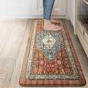 Collive Boho Cushioned Kitchen Mat, Comfort Anti Fatigue Mats for Kitchen Floor, Standing Desk Mat for Kitchen, Office, Laundry, Sink, 17x47 Red Non-Skid Waterproof Kitchen Rugs (Geometric Tribal)