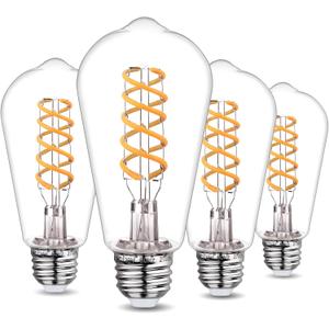 4-Pack Vintage LED Edison Bulbs 60W Equivalent- ST58/ST19 6W E26 Dimmable Light Bulbs, 2700K Filament Decorative Bulb, Shatterproof Plastic Bulb Safe for Kids/Pets.