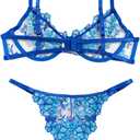 Lilosy Sexy Floral Embroidered Mesh Sheer Underwire Lingerie Set, M