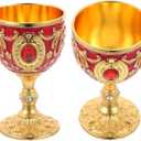 2PC Gold Red Chalice Goblet Delicate Retro Wine Cup Medieval Goblet Alloy Medieval Cup Communion Cups Drinking Cup Party Favors Home Decor