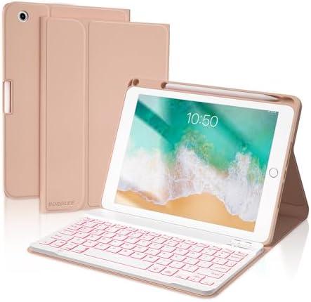 BOBOLEE Keyboard Case for iPad 9.7 inch 6th Gen. 2018-5th Gen. 2017 - Air 2 Gen. 2014, Wireless Detachable BT Backlit 7 Colors Keyboards, Thin Slim Folio Cover Shell with Pen Holder, Auto Sleep Wake