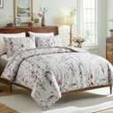Bedorm Floral Comforter Set Queen 100% Cotton Bedding Pink White Flower Branches Botanical Comforter Extra Soft Cozy Year-Round Comfort Bedding Comforter Set 3 Pcs