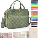 All-in-One Bible Journaling Kit  Quilted Bible Cover Case for Women, 31 Highlighters, 75 Tabs, Bible Study Supplies & Christian Gift for Women and Teens (Shoulder Strap, Olive Green)