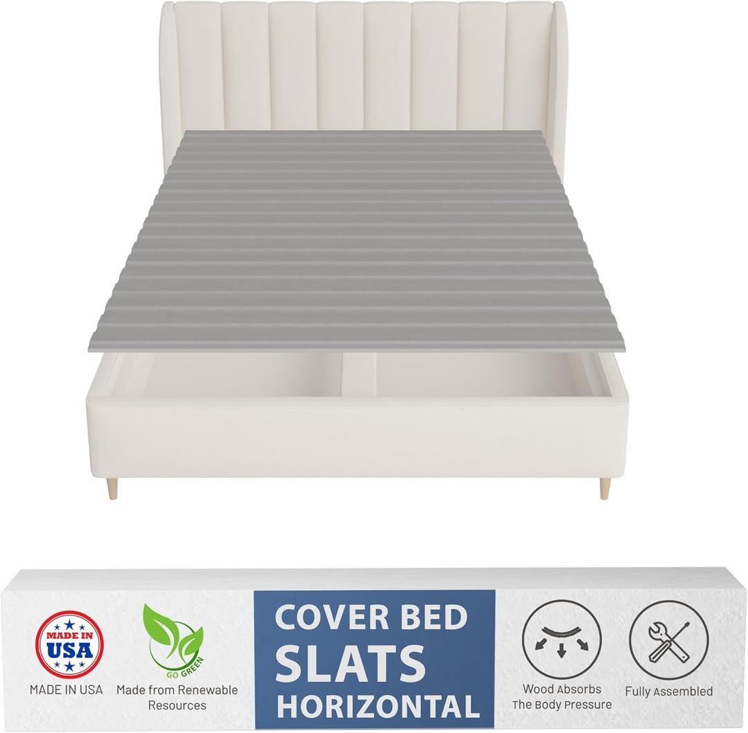 Greaton, 0.75-Inch Horizontal Wooden Bunkie Board/Bed Slats, 78" x 60", Grey (Twin)