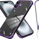 Frameless Phone case Compatible with iPhone 16 Plus Case Transparent Electroplated Purple Frameless Design with Camera Lens Protection case