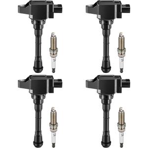 BDFHYK Ignition Coil Pack UF659 and Iridium Spark Plugs 91215 Compatible with Nissan Juke 2011-2017 1.6L L4 Replacement for GN10614 1788535 C1807 XP5683, Set of 4