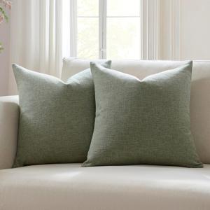 Meekio Set of 2 Dark Sage Pillow Covers 22 x 22 Inch Farmhouse Boho Decorative Throw Pillow Covers Linen Cushion Covers for Sofa Couch Dcor