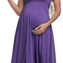 Ruffle Short Sleeve Maternity Dress High Waisted Midi Spring Baby Shower Dresses (Purple, XXL)