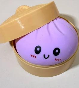 Dumpling Squishies Mystery Box, Giant Dumpling Squishy Stress Relief Desk Fidget, Jumbo Soft Squeeze Decompression with Steamer Box for Office, Home Desk Decor, Easter Basket Stuffers(Purple)