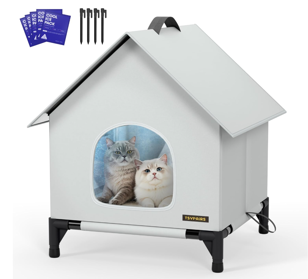 Cat House Cats - Dog Outdoor Indoor Waterproof Insulated House, Summer Cooling Cat with20 Ice Packs,Ice Pack Double Insulation for Small/Medium Cats