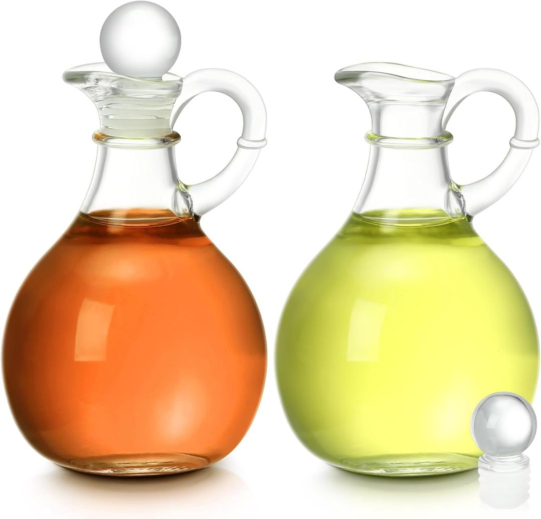 2 Pcs 10.5 oz Oil and Vinegar Dispenser Cruet Set Olive Oil Dispenser Bottle Vinegar Glass Cruet for Kitchen Elegant Condiment Container for Homemade Salad Dressing Pancake Syrup
