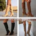 Erocalli Suede Knee-High Boots Fall Boot For Women Chunky Block High Heel Slouch Fashion Boot Round Toe Side Zipper
