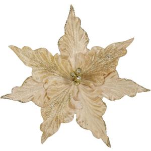 Briful 9'' Heads Christmas Glitter Poinsettia Flowers Picks Christmas Tree Ornaments Set of 8 Artificial Flowers with Clips for Xmas Tree Party DIY Holiday Decorations, Champagne