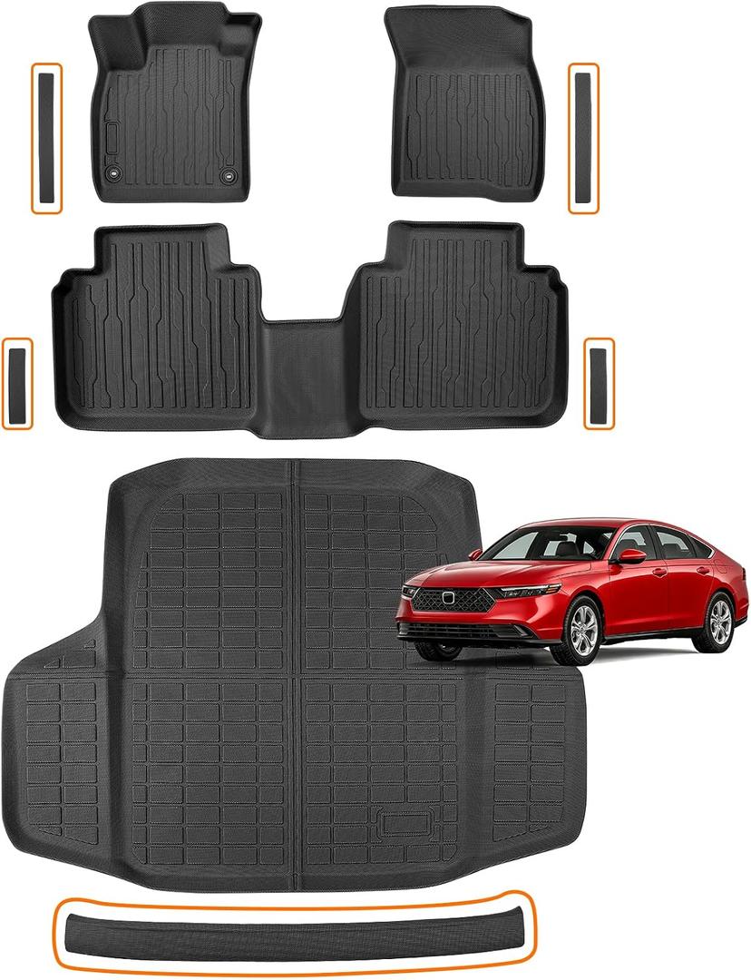 Car Floor Mats for Honda Accord: 2026 2025 2024 2023 (Gas,Hybrid) | Door Sill Guards,All Weather Full Set TPE Floor Liners, Custom Fit Accessories,Easy To Clean,Durable