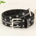 Women's Vintage Zip Rivet Studded Belts PU Leather Western Punk Waist Belts for Jeans (Black)