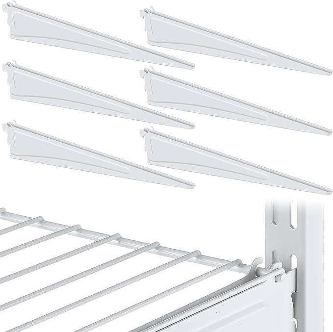 Wonderjune Adjustable Locking Shelf Bracket 16 Inch Shelf Brackets Heavy Duty Wire Shelving Brackets for Deep Wire Shelving Double Track System(White,6 Pcs)