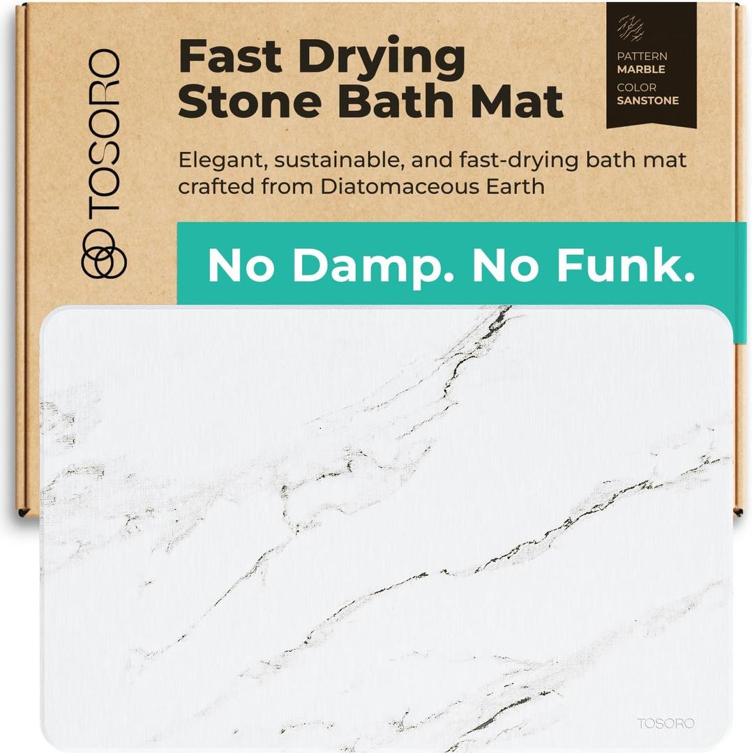 TOSORO - Stone Bath Mat Diatomaceous Earth Shower Mat Non-Slip Super Absorbent Diatomite Stone Bath Mats for Bathroom Floor Quick Drying Natural Easy to Clean (23.5 x 15) - Sandstone, Pack of 1