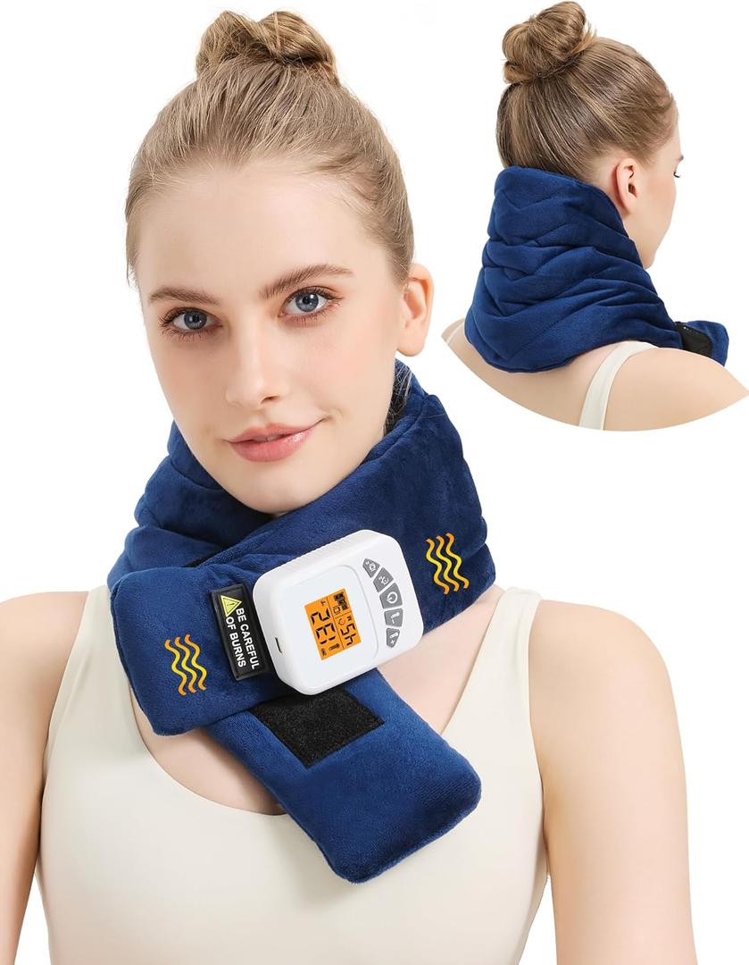 AOBOCO Cordless Neck Heating Pad with Vibration, 5000mAh Rechargeable Neck Massager with Heat for Soreness Stiffness, Portable Heated Neck Wrap, 104-140 Heat Levels, 3 Vibration Modes