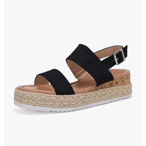 LAICIGO Women’s Open Toe Wedge Platform Espadrilles Ankle Strap Buckle Faux Leather Cork Rubber Summer Sandals 7.5 size