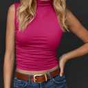 Tankaneo Womens Sleeveless Mock Turtleneck Tank Tops Slim Fitted Ruched Crop Top Shirts (Pink, S)