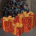 Christmas Decorations Lighted Gift Boxes, Set of 3 50 LED Light up Red Boxes with Bow, Suitable for Christmas Indoor Outdoor Decoration Xmas Tree Yard Decor(1 Pack)