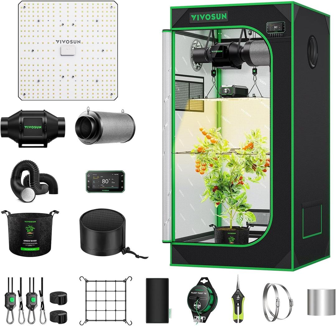 VIVOSUN GIY Smart Grow Tent System 2x2, WiFi-Integrated Grow Tent Kit, with Automate Ventilation and Circulation, Schedule Full Spectrum 100W LED Grow Light, and GrowHub E42A+ Controller
