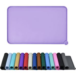Waterproof Pet Feeding Mat with High Raised Edges, Heavier and Thicker Placemats for Cat Dog Water Bowl with BPA Free, Dogs Cats Food Mats for Messy Drinkers to Prevent Spill and Protect Floors (22" x 14", Lilac Purple)