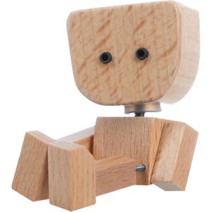 Whimsical Shaking Figurine, Wooden Man with Swappable Face Plates, Fun Kinetic Desk Decor for Office & Home, Engaging Gift for Coworkers & Friends