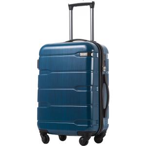 Coolife Carry On Luggage 22x14x9 Airline Approved Hardside PC+ABS Suitcase with TSA Lock, Lightweight Rolling Travel Luggage with Spinner Wheels(Caribbean Blue, 20in)