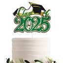 2 x Class of 2025 Cake Topper Green Glitter You Did It So Proud of You 2025 Graduation Cake Decor Congratulations High School College Graduation Party Decorations