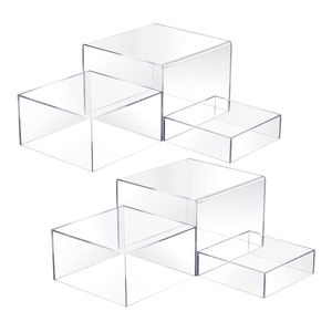 Tuanse 6 Pcs Buffet Risers, Food Risers for Buffet Table, Display Stand for Catering Dessert Collectibles Jewelry Figures Show, 5 Sided Acrylic Cube Display Organizer Acrylic Cube Boxes(White)