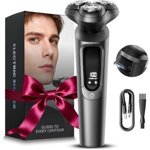 Electric Razor for Men, IPX8 Waterproof with Type-C Quick Charge, 3D Flex Blades & Pop-Up Trimmer, 90 min Runtime, Travel Lock, Wet & Dry Shave,Gray Valentines Day Gifts for Him