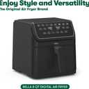 bella 8 Qt Digital Air Fryer with TurboCrisp Technology, Large Family Size Nonstick Cooking Basket and Crisping Tray, Multiple Preset Functions, Auto Shutoff, Black, 1750 Watt, 8.0 Quart