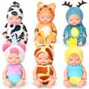 Leitee 6 Pcs 4 Inch Mini Baby Dolls With Animal Clothes - Lifelike Realistic Tiny Babies for Toddlers, Kids Birthday, Baby Shower Gifts