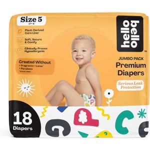 Hello Bello Premium Baby Diapers Size 5, 18 Count of Disposable, Extra-Absorbent, Hypoallergenic Baby Diapers with Snug and Comfort Fit, Alphabet Soup