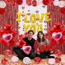 2 x Red Valentines Day Decorations Set, I Love You Banner 1000Pcs Rose Petals Red Pink Heart Hanging Streamer Foil Balloons Paper Pompom Foil Curtain for Wedding Romantic Anniversary Party Decor