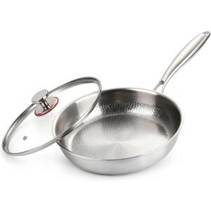 Titanium Frying Pan With Lid, 10/12 Inch Pure Titanium Cookware Skillet, Coating-Free Does Not Contain PFAS/PFOA Frying Pan, Induction Compatible, Scratch Resistant Everyday Pan (11.81in)