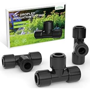 EVOULTES 1Pack 1/4" Quick Connect Drip Irrigation Tee Fittings for 1/4 Inch Irrigation Tubing, Leak Free Fitting for Drip Irrigation System, Durable & Easy to Install for Gardens & Farms