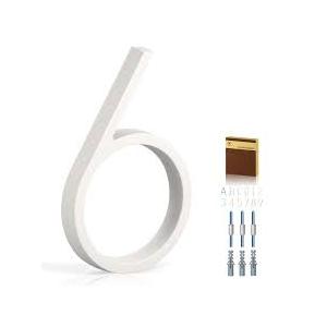 5 Inch House Numbers for Outside, Metal Address Number 6- Modern Design, Weather-Resistant White Crystal Powder Coated Finish, Stain Resistant, No Paint Peeling (White) 2 Pack