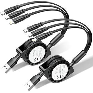 Retractable Multi Charging Cable - 3A [2Pack 3ft] 3 in 1 Fast Charger Cord with Lightning/Type C/Micro USB Ports, Retractable Car Charger for iPhone, iPad, Samsung, Tablets More(Charging Only)