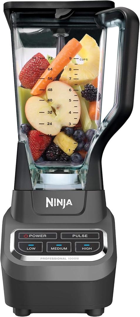 Ninja Professional Blender 1000W, Total Crushing Technology for Smoothies, Ice Crushing & Frozen Fruit, Full-Size Countertop Blender, 72-oz. Pitcher, Black & Grey, BL610
