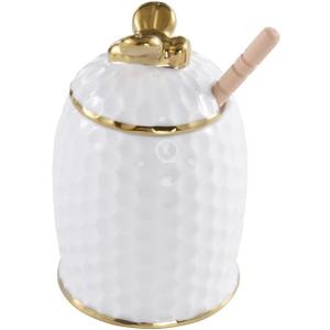 Pampa Bay Get Gifty Porcelain Honey Jar and Comb Dipper, White with Gold Trim
